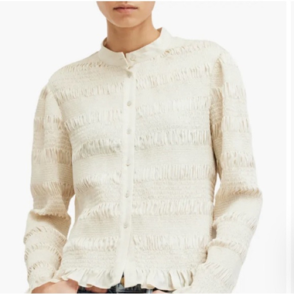 AllSaints Meg Smocked Button-Up Shirt Size 4US 8UK NWT